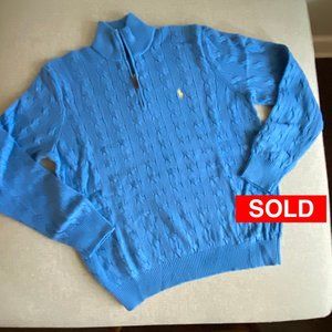 Polo Ralph Lauren Men's New Cable-Knit Half Zip Holiday Blue Sweater Size …